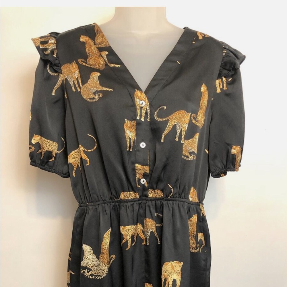 Leopard print satin shorts romper